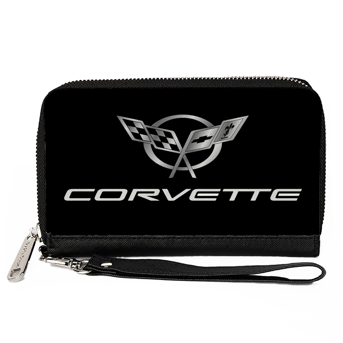 PU Zip Around Wallet Rectangle - Corvette Black/Silver