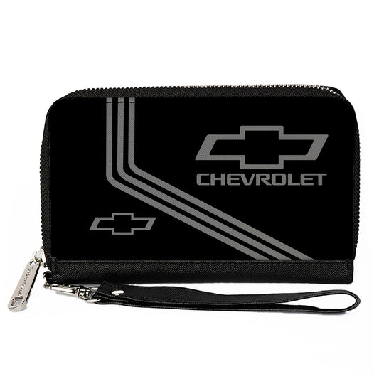 PU Zip Around Wallet Rectangle - CHEVROLET Bowtie Logo and Stripes Black/Gray