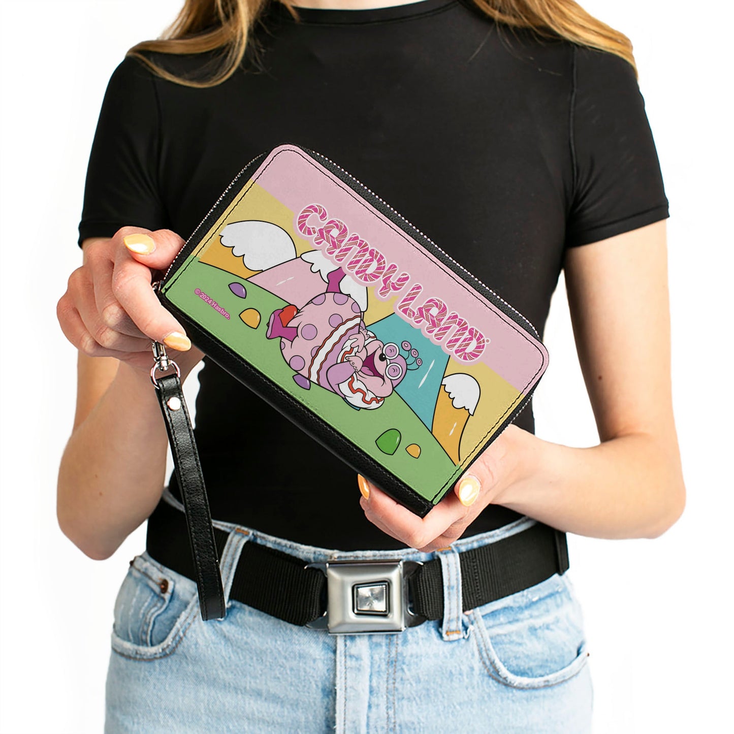 PU Zip Around Wallet Rectangle - Candy Land Jolly Laughing Pose and Gum Drop Mountains Multi Color