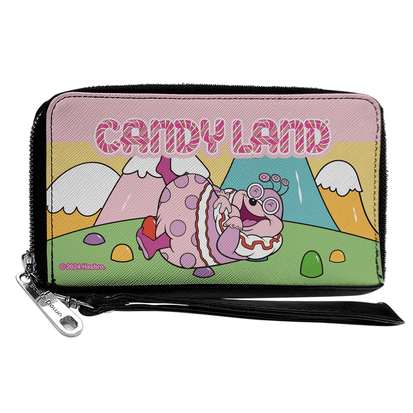 PU Zip Around Wallet Rectangle - Candy Land Jolly Laughing Pose and Gum Drop Mountains Multi Color