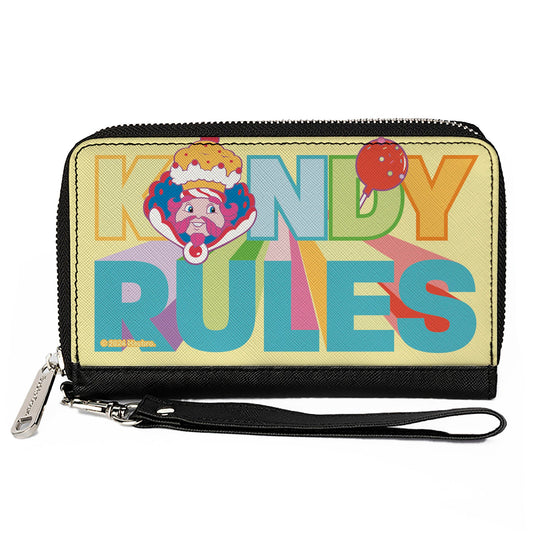 PU Zip Around Wallet Rectangle - Candy Land KANDY RULES King Kandy Face Yellow/Multi Color