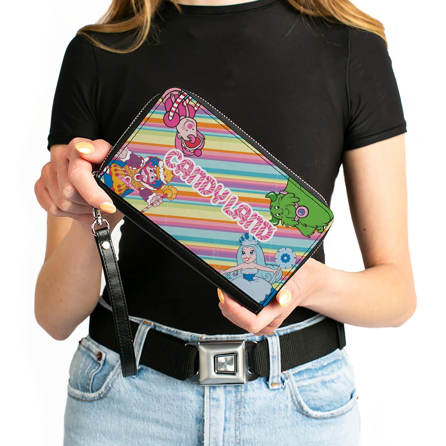 PU Zip Around Wallet Rectangle - CANDY LAND Characters and Title Logo Stripe Multi Color