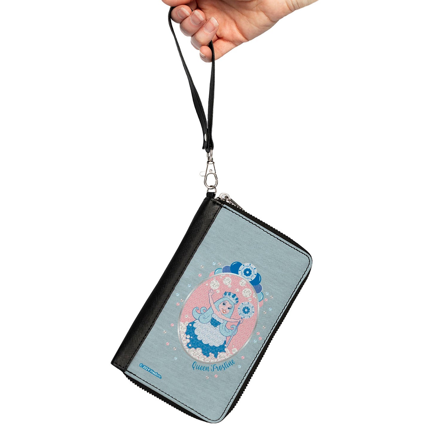 PU Zip Around Wallet Rectangle - Candy Land QUEEN FROSTINE Standing Pose and Float Bubbles Blues/Pinks