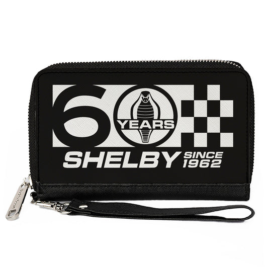 PU Zip Around Wallet Rectangle - Carroll Shelby 60 YEARS-SHELBY SINCE 1962 Checker Logo Black/White