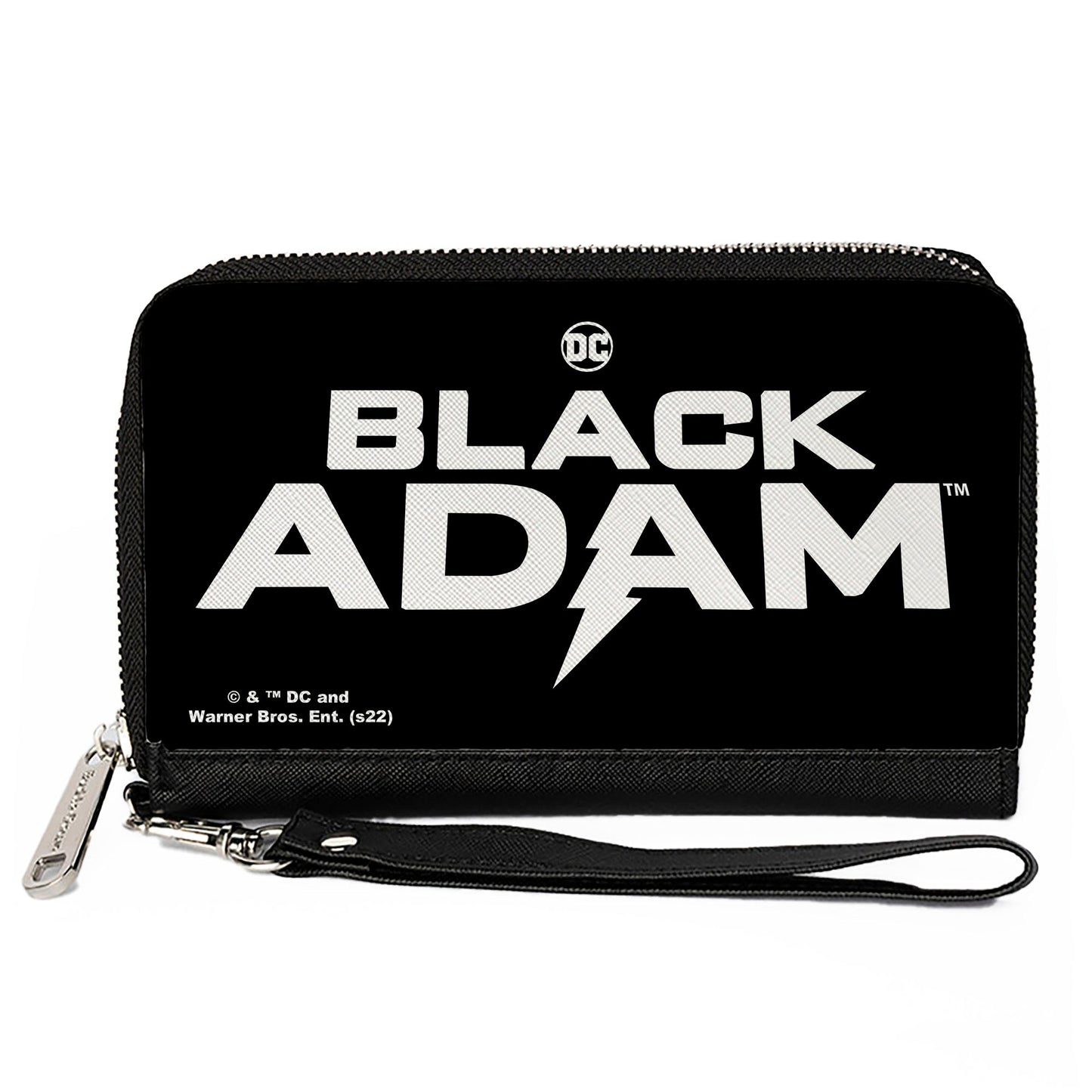 PU Zip Around Wallet Rectangle - BLACK ADAM Title Logo Black White