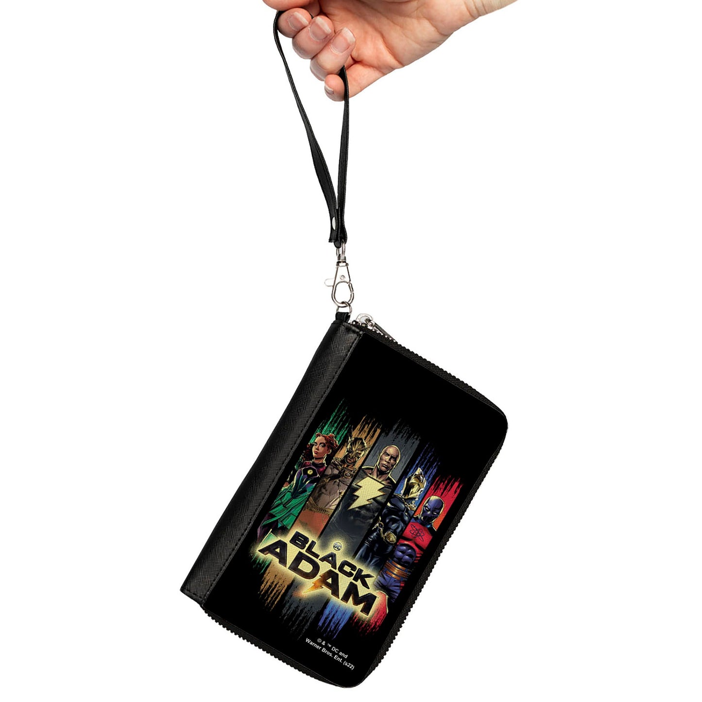 PU Zip Around Wallet Rectangle - Black Adam and Justice Society Group Pose with Logo Black Multi Color