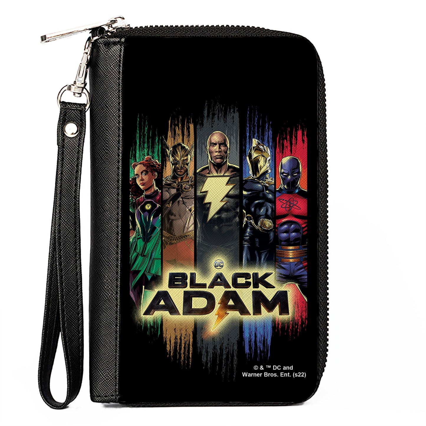 PU Zip Around Wallet Rectangle - Black Adam and Justice Society Group Pose with Logo Black Multi Color