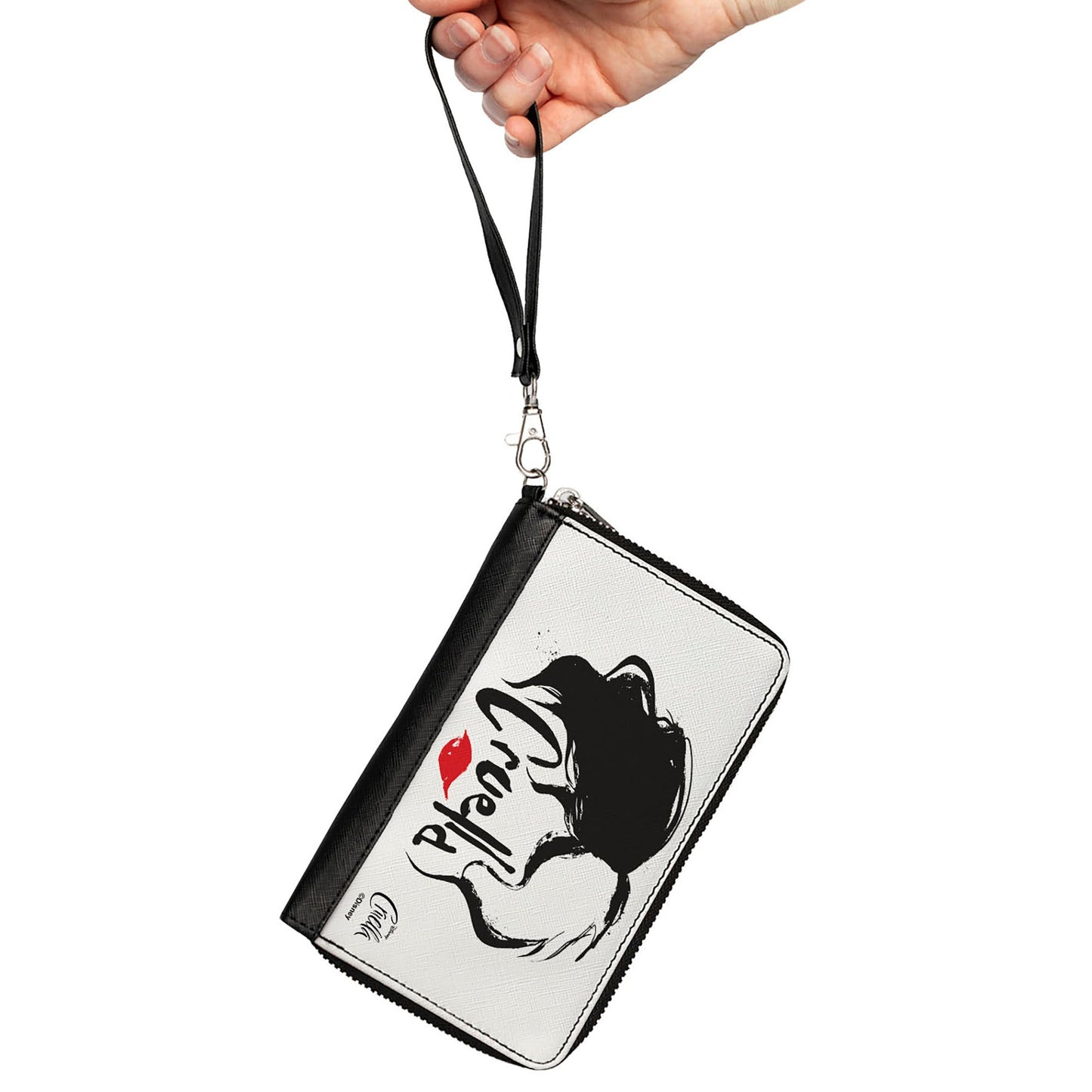 Women's PU Zip Around Wallet Rectangle - CRUELLA Text Face White Black Red