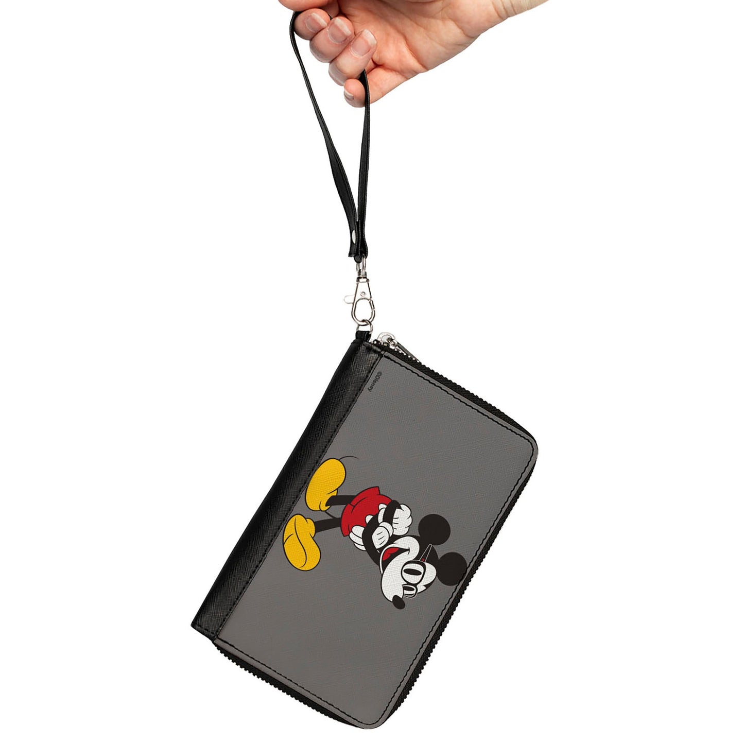 Women's PU Zip Around Wallet Rectangle - Mickey Mouse Wearing Glasses Arms Crossed Pose Gray