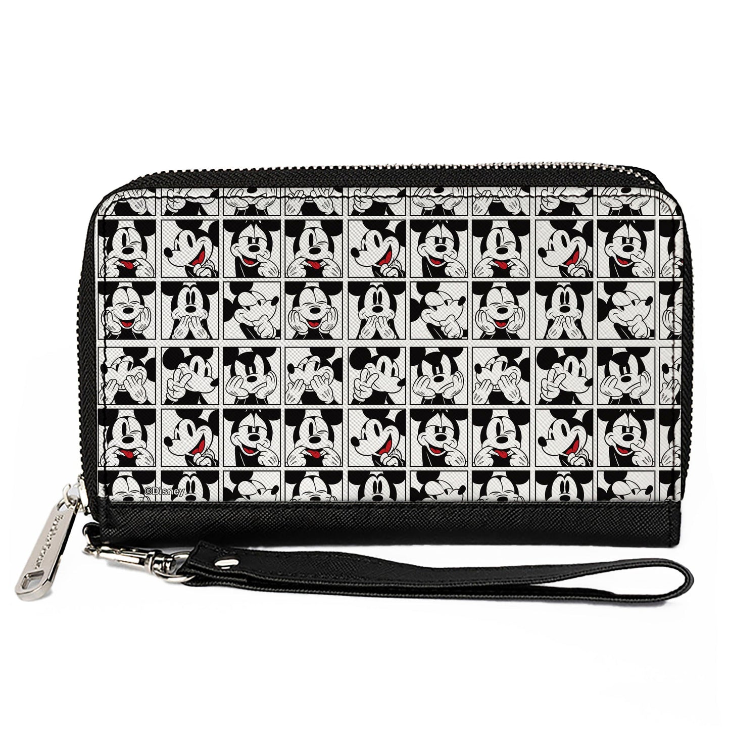 Women's PU Zip Around Wallet Rectangle - Mickey Mouse Expression Blocks White Black Red