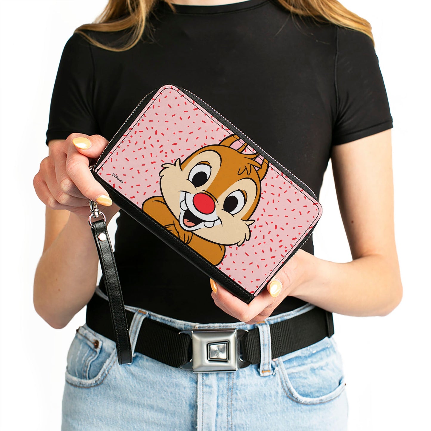 PU Zip Around Wallet Rectangle - Disney Chip n' Dale Dale Smiling Pose Sprinkle Pink Red