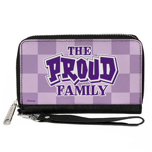 PU Zip Around Wallet Rectangle - THE PROUD FAMILY Title Logo Checker Lavender/White/Blue