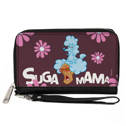 PU Zip Around Wallet Rectangle - The Proud Family SUGA MAMA and Puff Pose with Flowers Purple