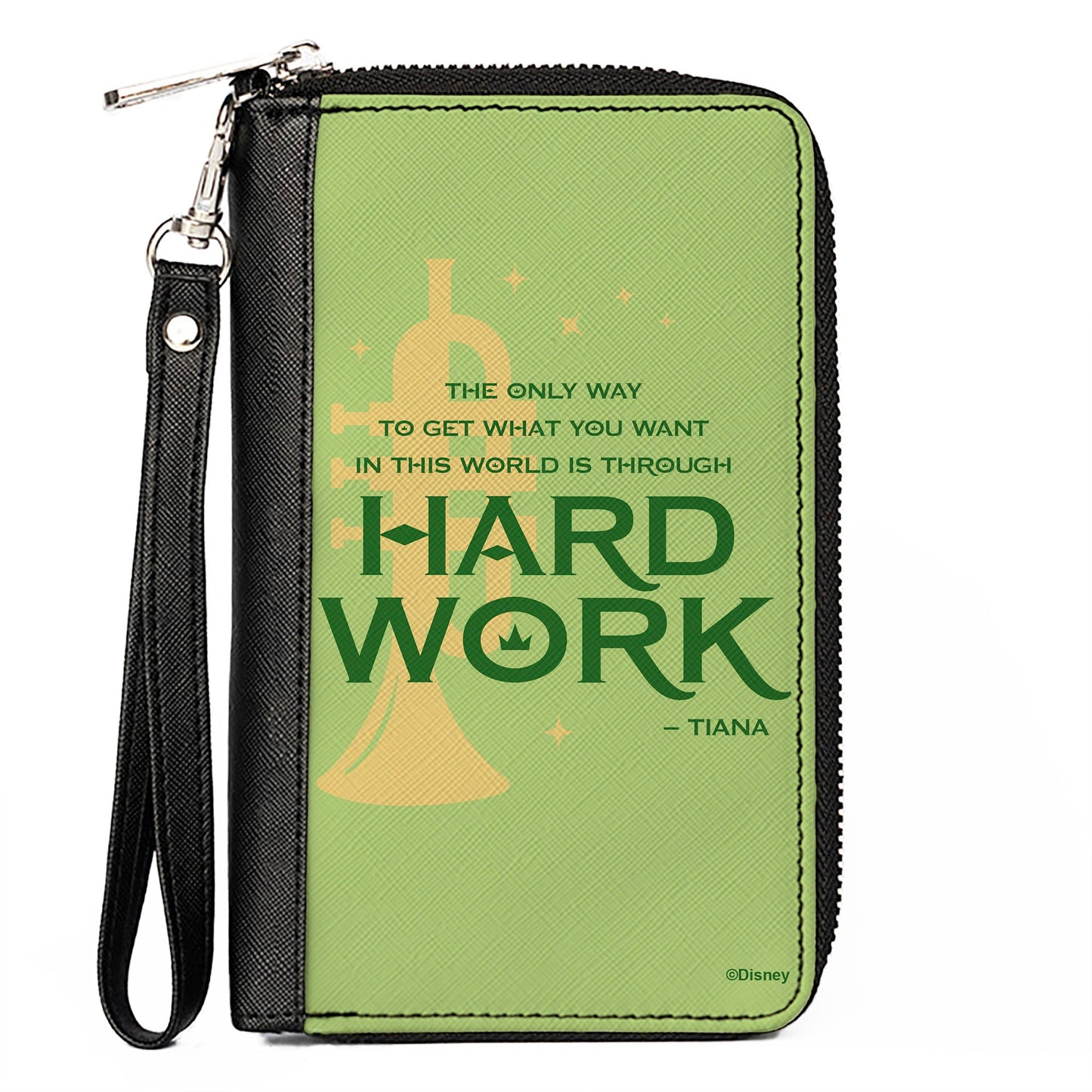 PU Zip Around Wallet Rectangle - The Princess and the Frog Tiana's HARD WORK Quote Greens