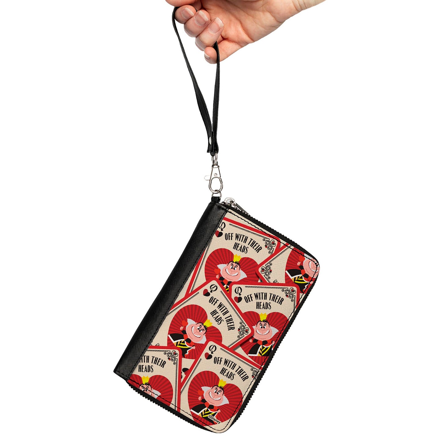 PU Zip Around Wallet Rectangle - Alice in Wonderland Queen of Hearts OFF WITH THEIR HEADS Cards Stacked