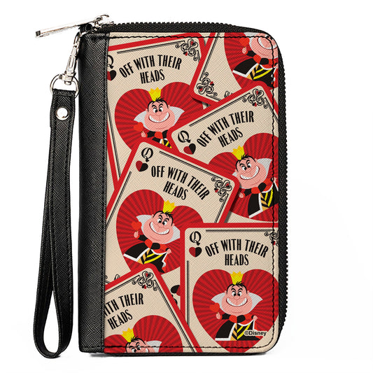 PU Zip Around Wallet Rectangle - Alice in Wonderland Queen of Hearts OFF WITH THEIR HEADS Cards Stacked