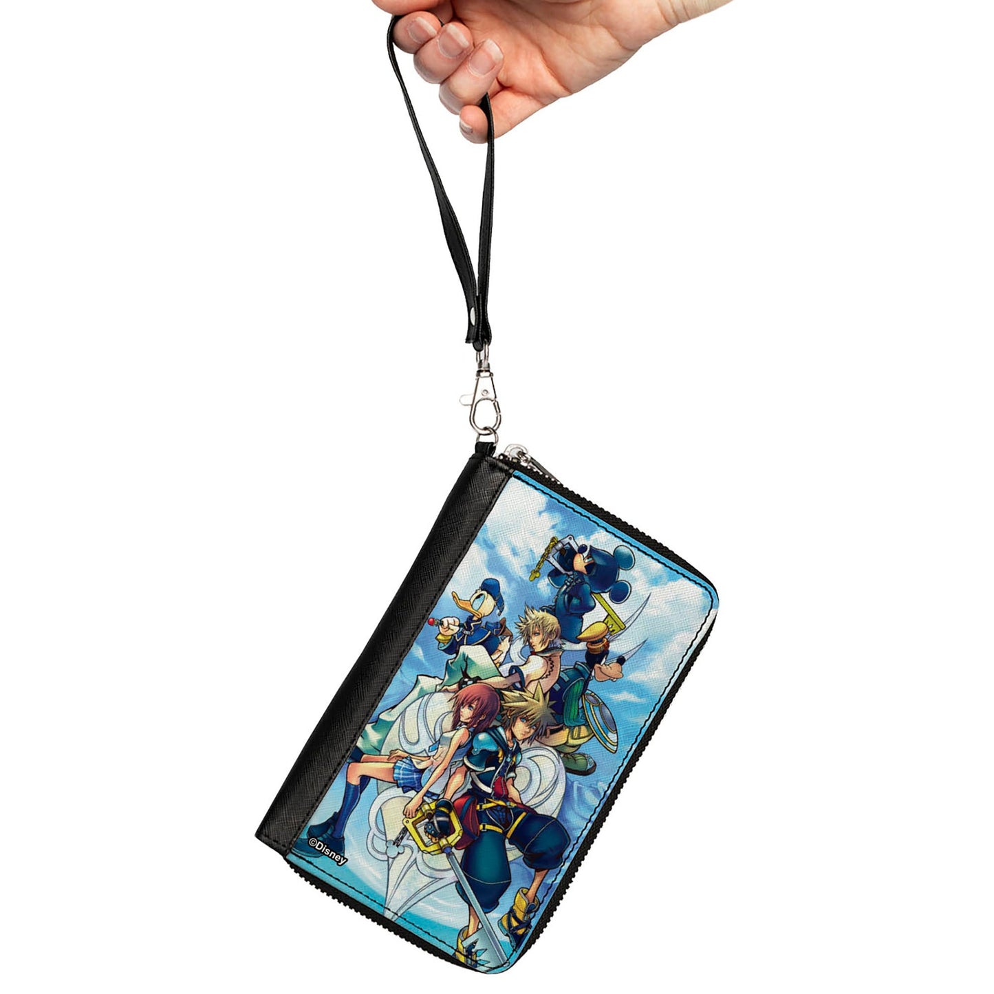 PU Zip Around Wallet Rectangle - KINGDOM HEARTS 6-Character Group Pose Clouds Blues