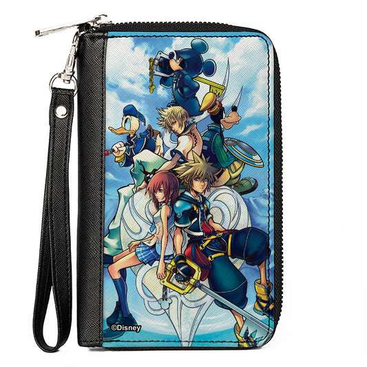 PU Zip Around Wallet Rectangle - KINGDOM HEARTS 6-Character Group Pose Clouds Blues