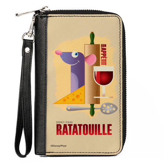 PU Zip Around Wallet Rectangle - Ratatouille Remy BON APPETIT Hiding Pose + Text Logo Beige/Reds