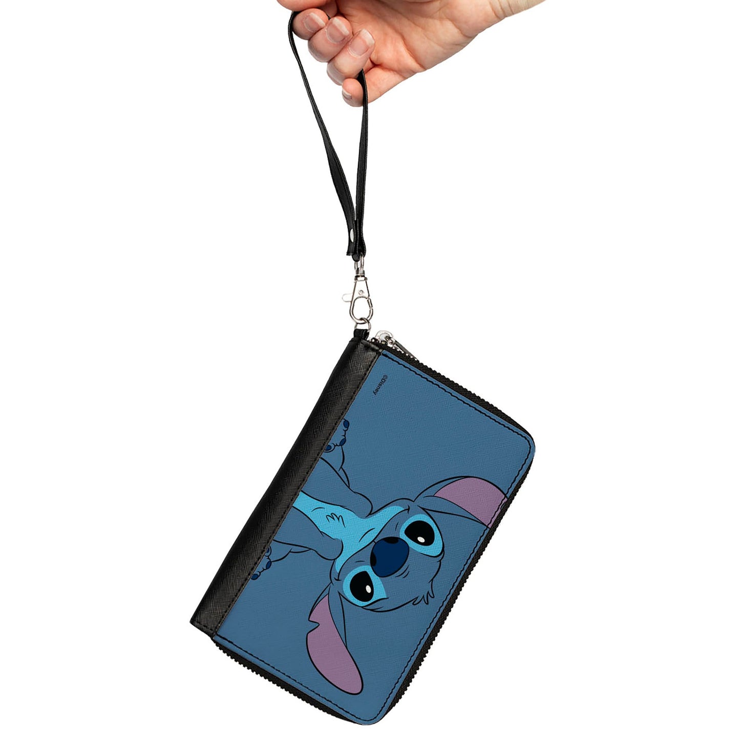 PU Zip Around Wallet Rectangle - Lilo & Stitch Stitch Sweet Smiling Pose CLOSE-UP Blues