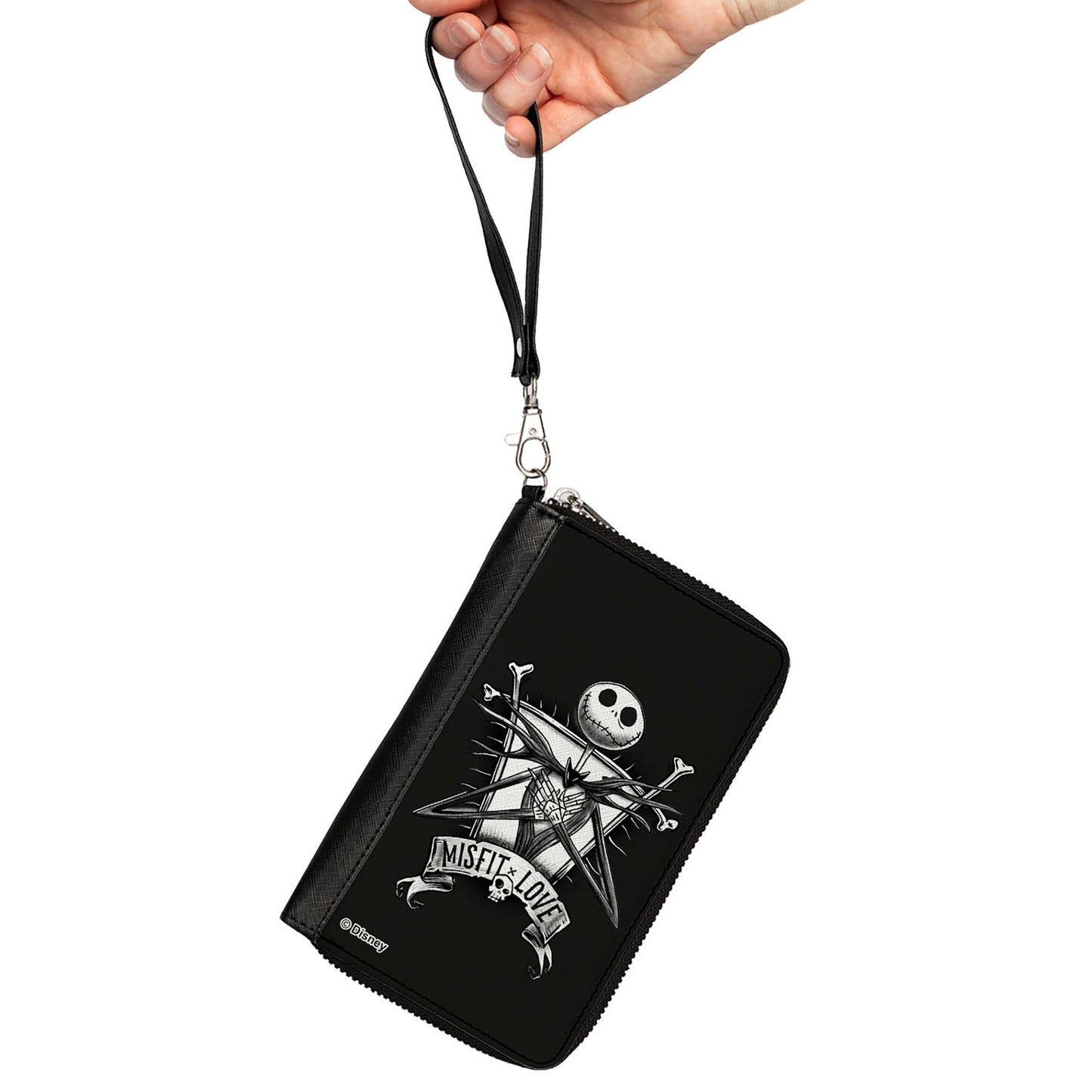 PU Zip Around Wallet Rectangle - A Nightmare Before Christmas MISFIT LOVE Jack and Sally Poses Black/Grays