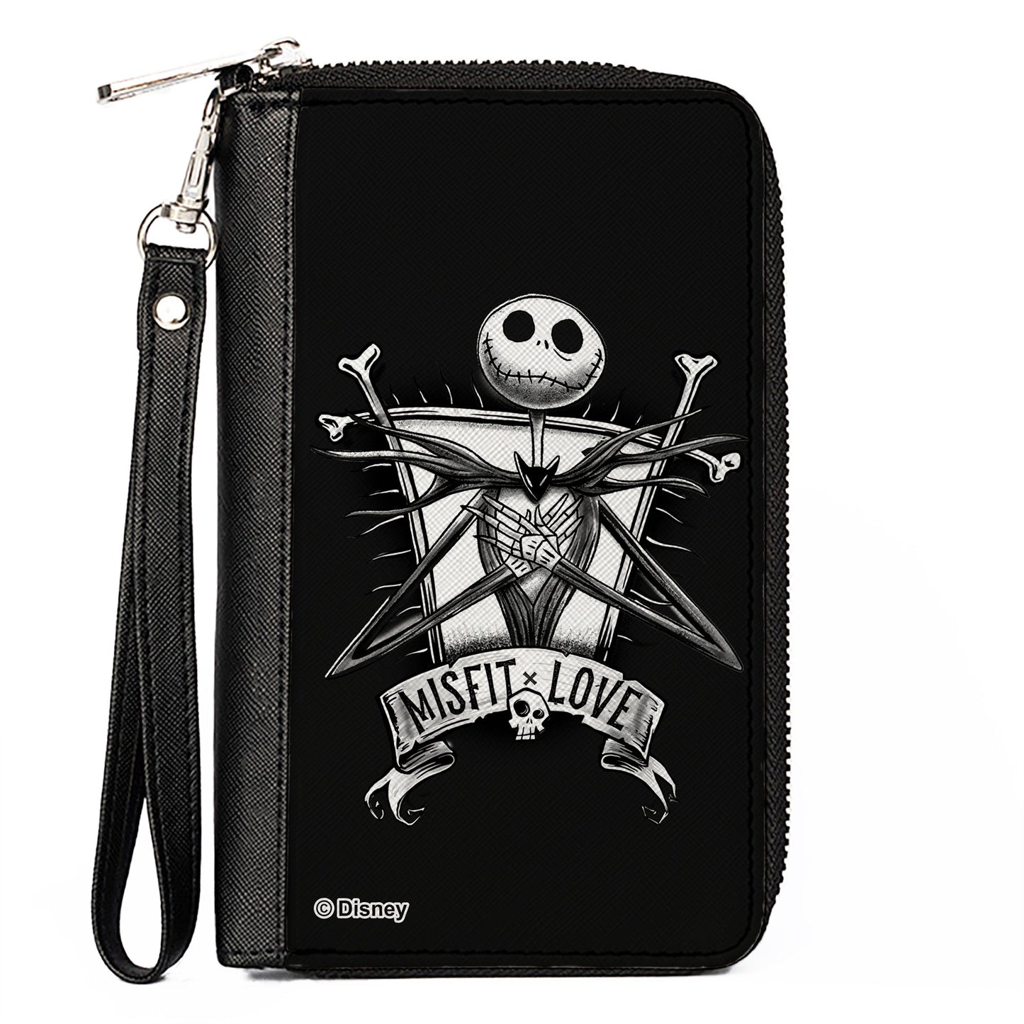 PU Zip Around Wallet Rectangle - A Nightmare Before Christmas MISFIT LOVE Jack and Sally Poses Black/Grays