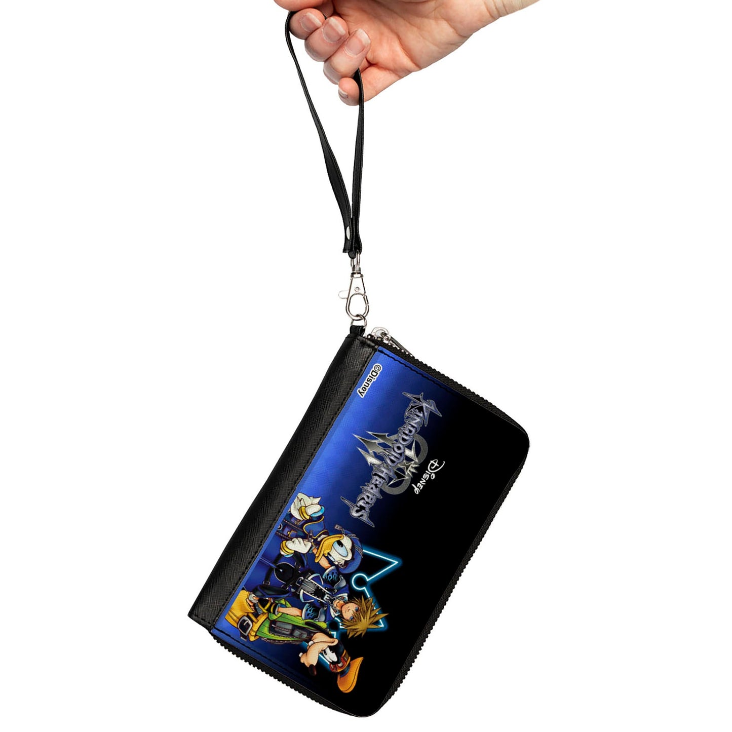 PU Zip Around Wallet Rectangle - Kingdom Hearts Donald Sora and Goofy Group Pose Blue Fade