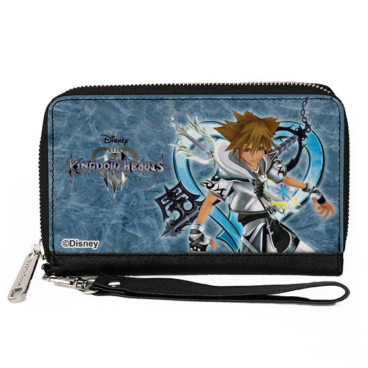 PU Zip Around Wallet Rectangle - Kingdom Hearts Final Form Sora Pose Logo Keyblades Blues