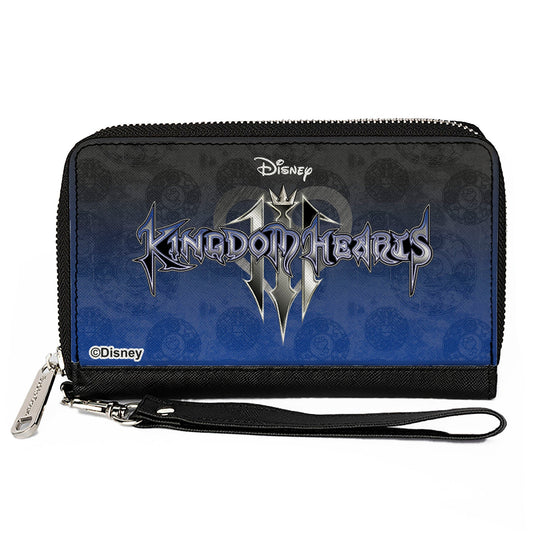 PU Zip Around Wallet Rectangle - KINGDOM HEARTS III Logo Hidden Mickey Symbol Symbols Scattered Blues