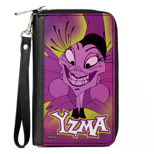 PU Zip Around Wallet Rectangle - YZMA Smiling Pose + Fish Icon Fuschias/Yellows