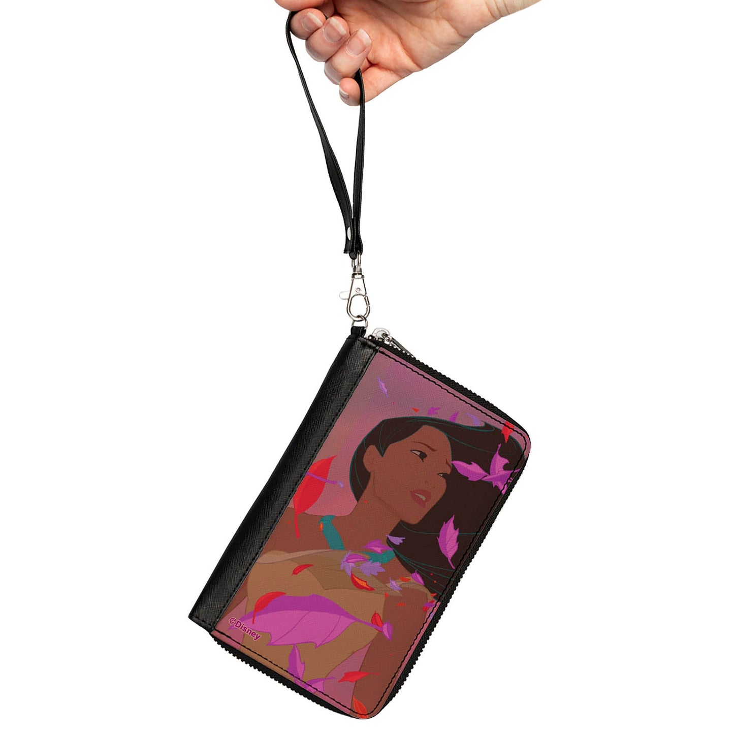 PU Zip Around Wallet Rectangle - Pocahontas Colors of the Wind Pose/Leaves Pinks