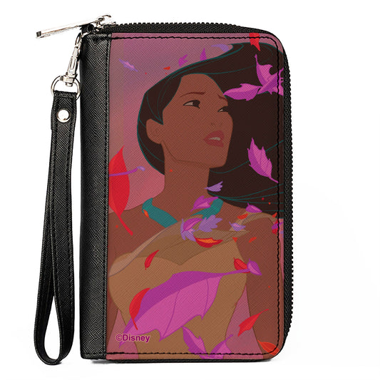 PU Zip Around Wallet Rectangle - Pocahontas Colors of the Wind Pose/Leaves Pinks