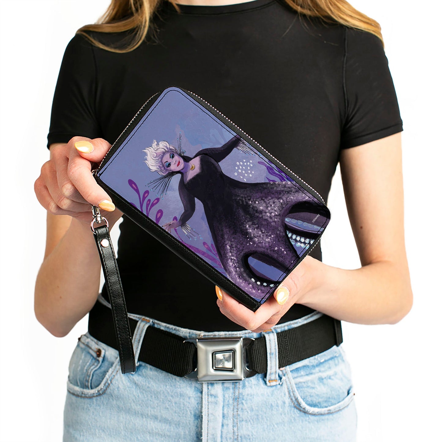 PU Zip Around Wallet Rectangle - The Little Mermaid Ursula Full Body Pose Purples