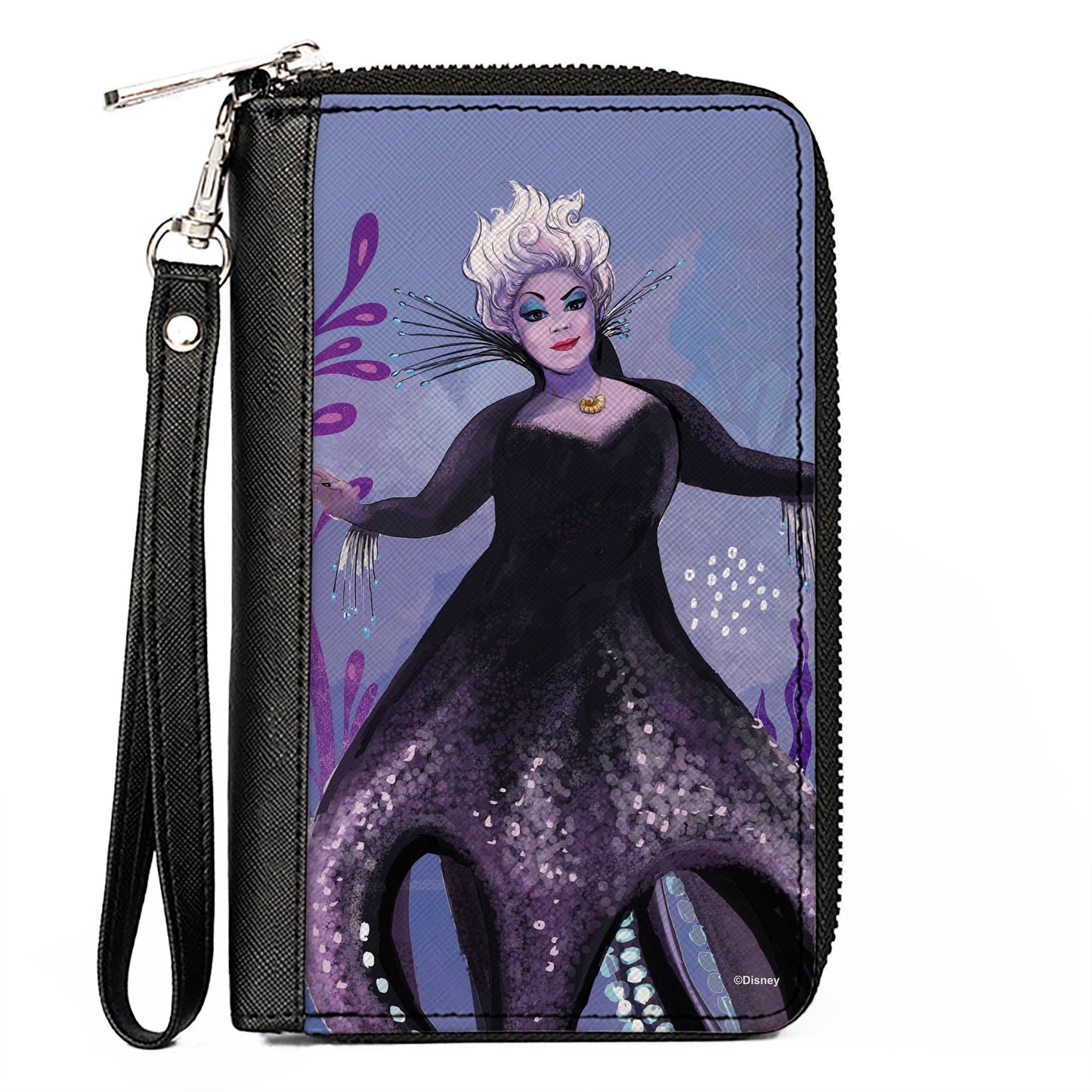 PU Zip Around Wallet Rectangle - The Little Mermaid Ursula Full Body Pose Purples