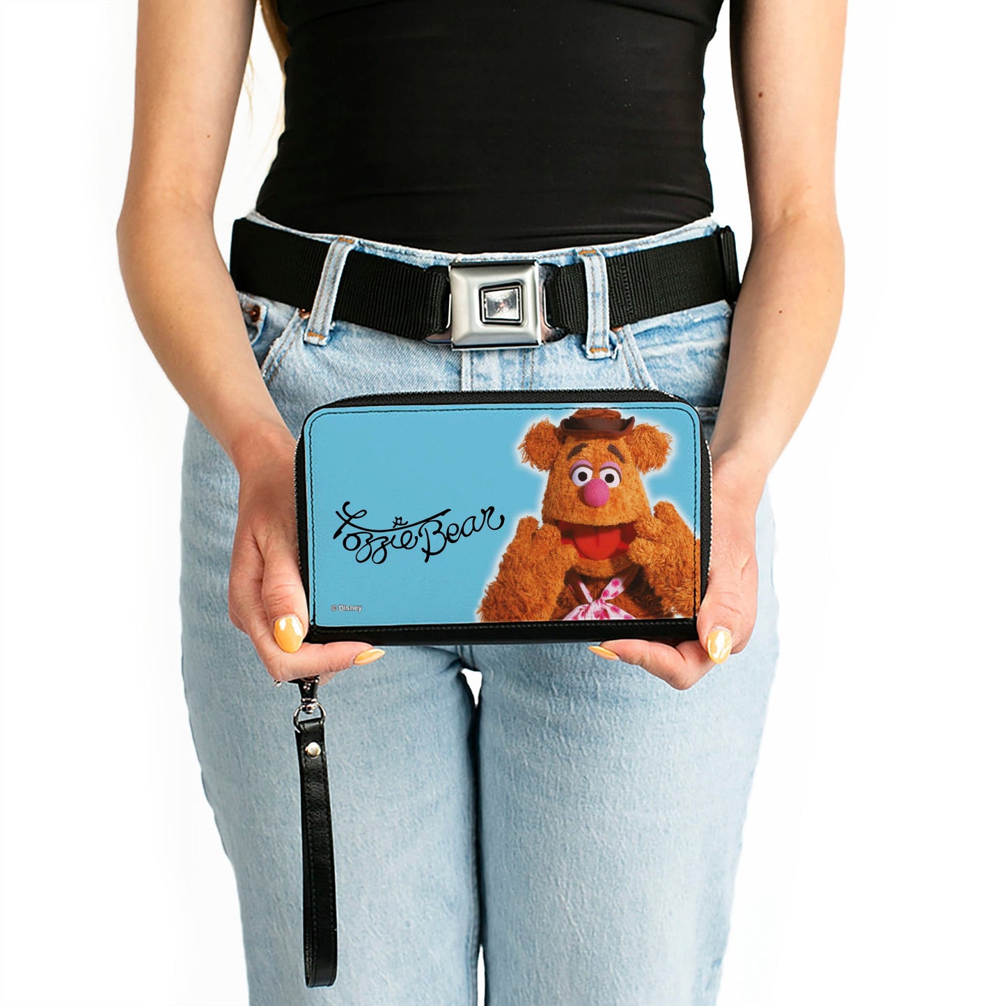 PU Zip Around Wallet Rectangle - The Muppets FOZZIE BEAR Portrait and Autograph Blue