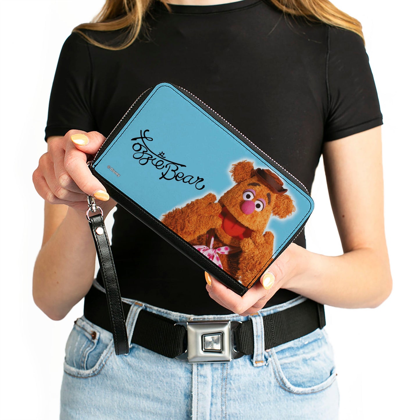 PU Zip Around Wallet Rectangle - The Muppets FOZZIE BEAR Portrait and Autograph Blue