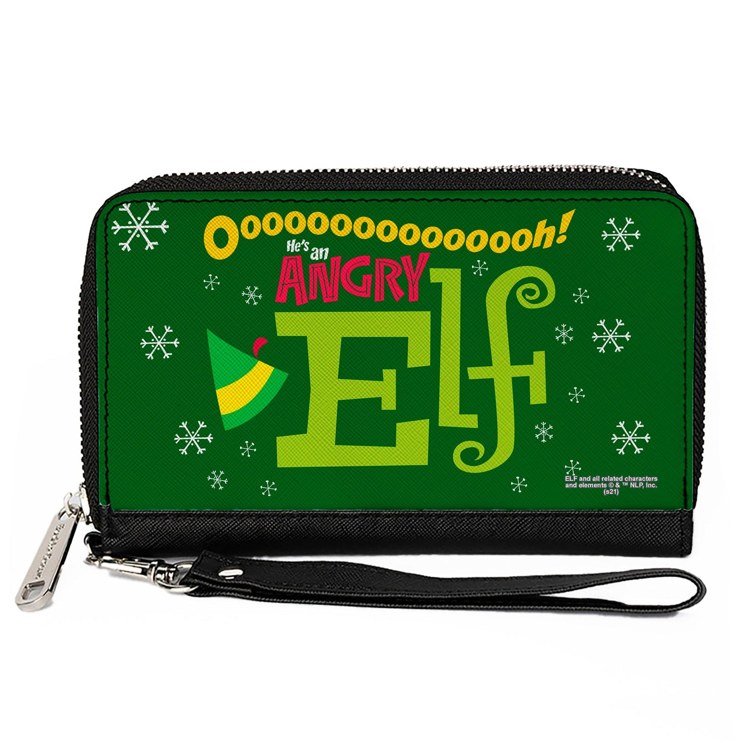 Women's PU Zip Around Wallet Rectangle - Elf OH HE'S AN ANGRY ELF Quote Greens Yellow Red