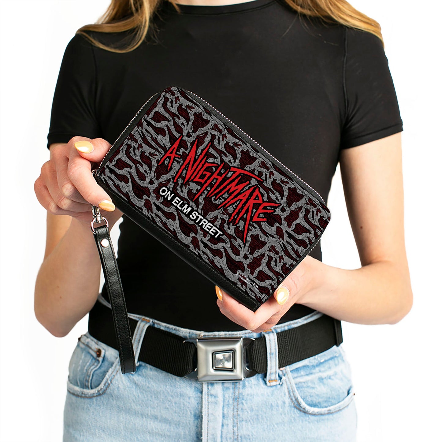 PU Zip Around Wallet Rectangle - A NIGHTMARE ON ELM STREET Scribble Freddy Melt Grays/Reds