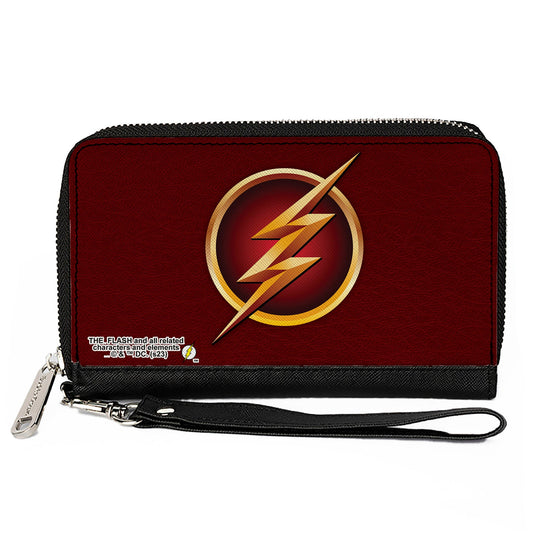 PU Zip Around Wallet Rectangle - The Flash Logo5 Burgundy/Golds