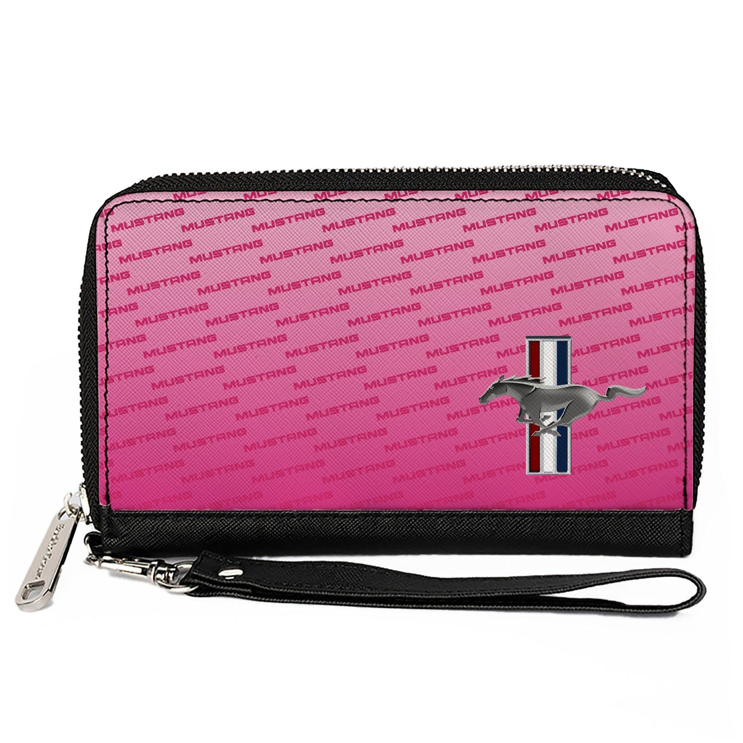 PU Zip Around Wallet Rectangle - Ford Mustang w/Bars CORNER w/Text Pinks