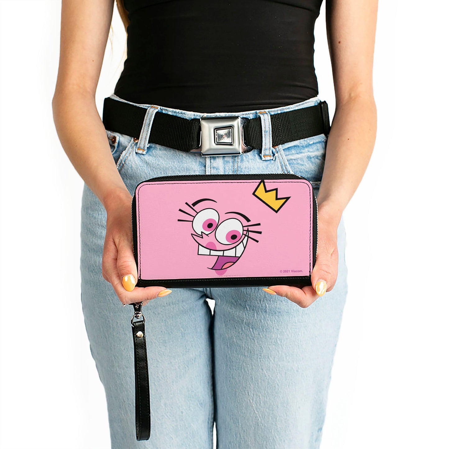 PU Zip Around Wallet Rectangle - The Fairly OddParents Wanda Face Expression CLOSE-UP Pink