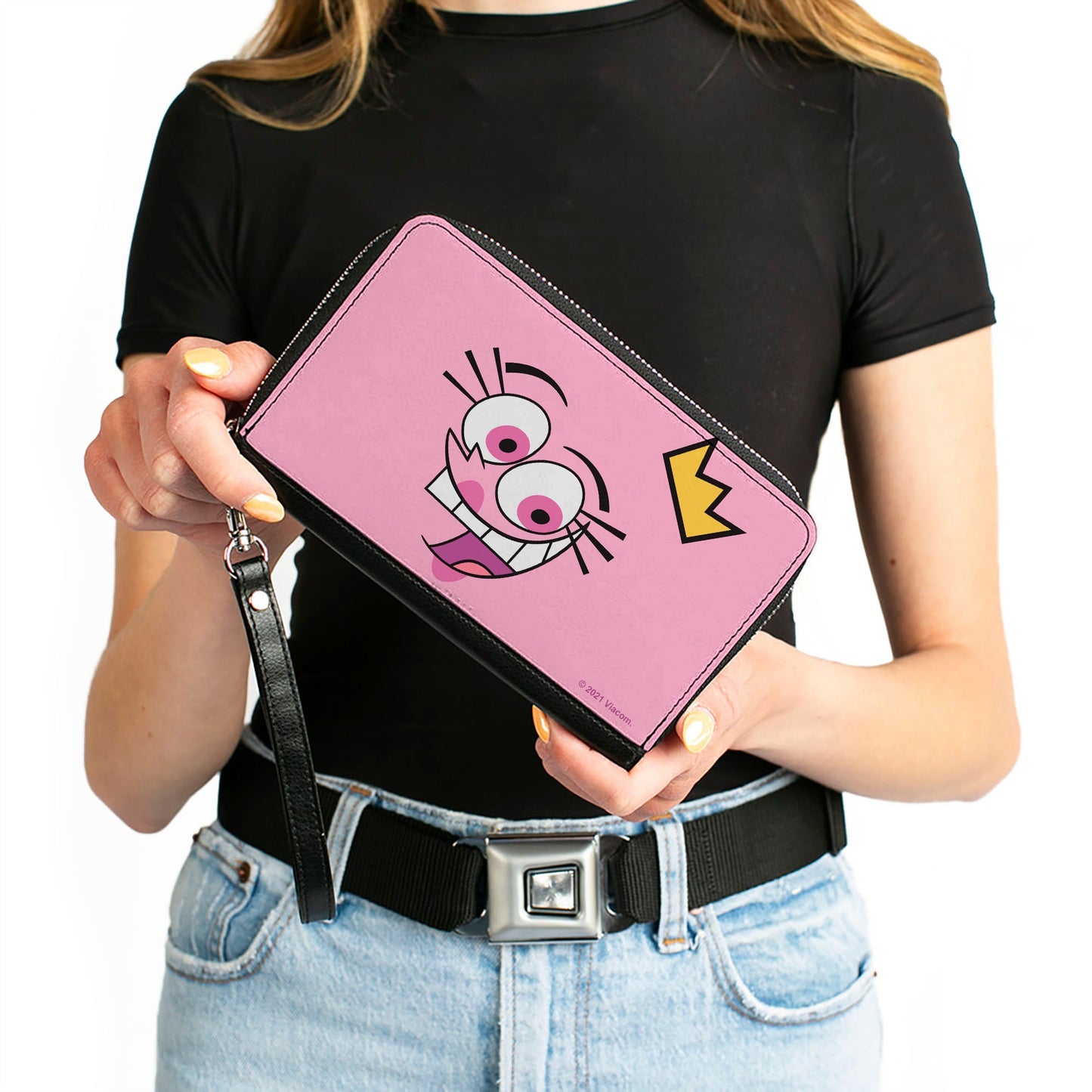 PU Zip Around Wallet Rectangle - The Fairly OddParents Wanda Face Expression CLOSE-UP Pink