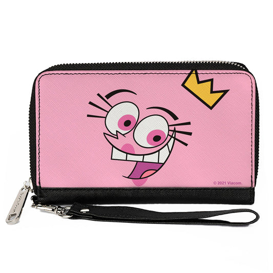 PU Zip Around Wallet Rectangle - The Fairly OddParents Wanda Face Expression CLOSE-UP Pink