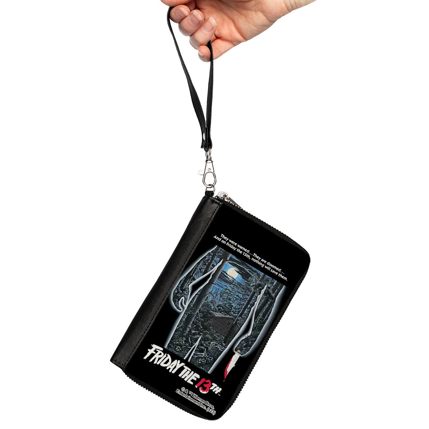 PU Zip Around Wallet Rectangle - FRIDAY THE 13TH Jason Crystal Lake Cabin Silhouette Movie Pose