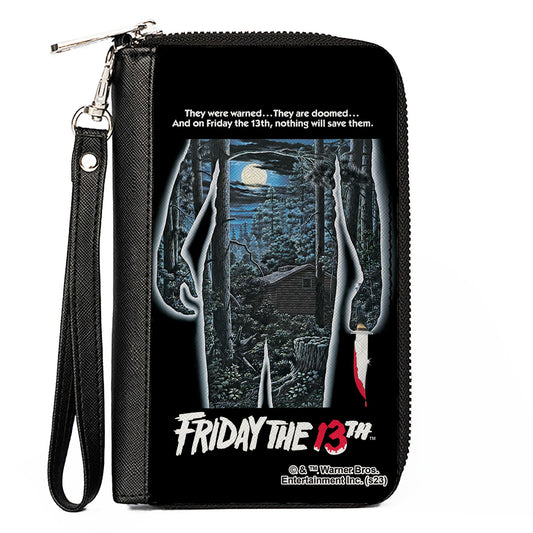 PU Zip Around Wallet Rectangle - FRIDAY THE 13TH Jason Crystal Lake Cabin Silhouette Movie Pose