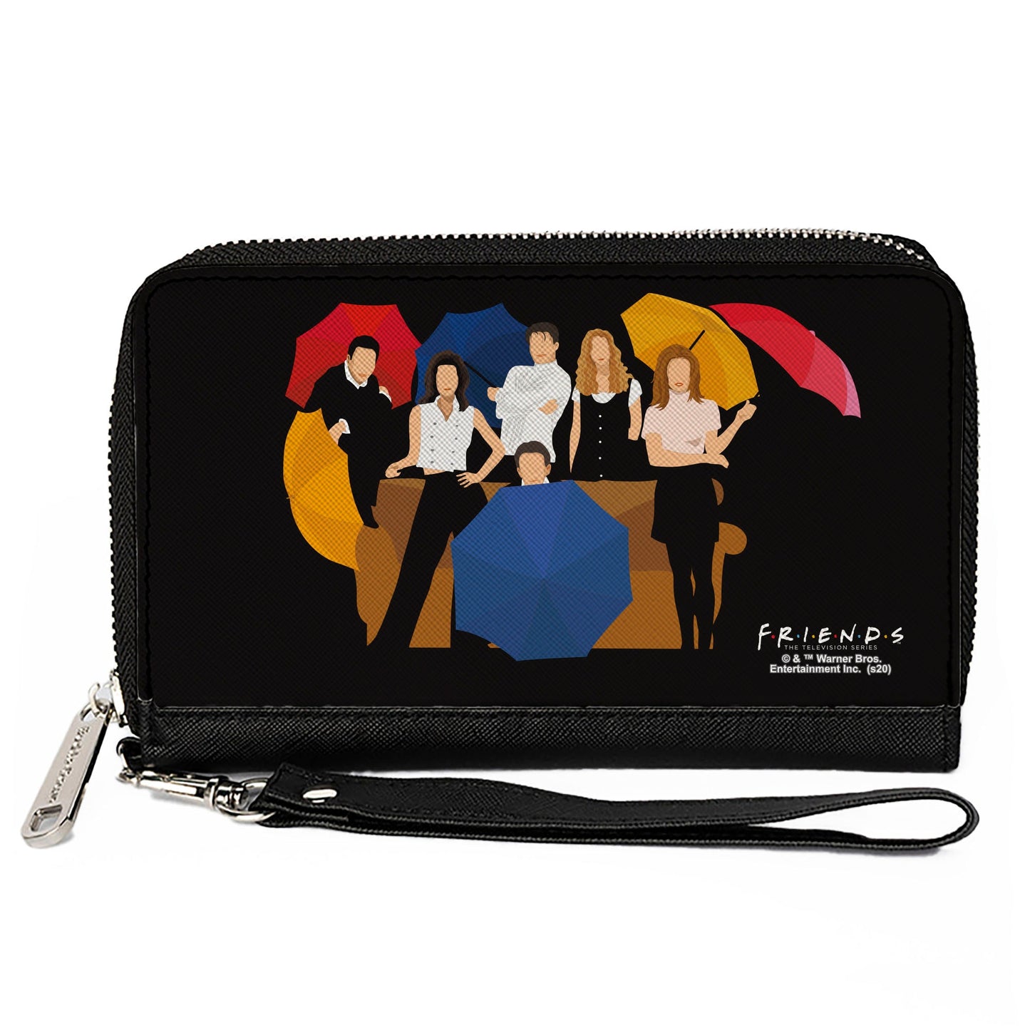 Women's PU Zip Around Wallet Rectangle - Friends Umbrella Group Poses Silhouette I'LL BE THERE FOR YOU Black White