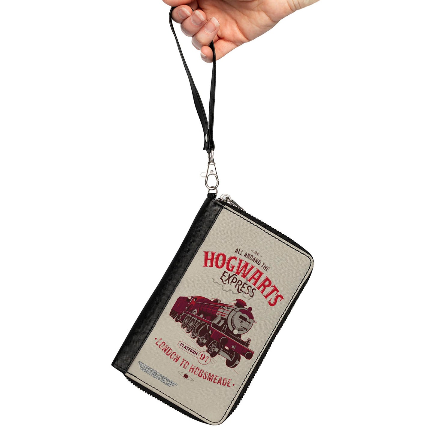 Women's PU Zip Around Wallet Rectangle - Harry Potter ALL ABOARD THE HOGWARTS EXPRESS Train Beige Reds