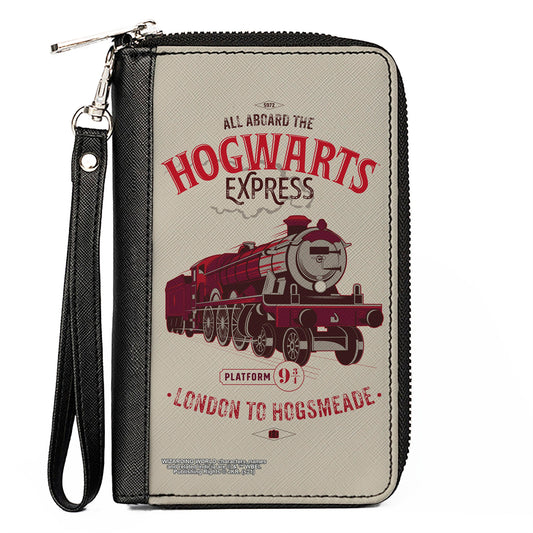 Women's PU Zip Around Wallet Rectangle - Harry Potter ALL ABOARD THE HOGWARTS EXPRESS Train Beige Reds