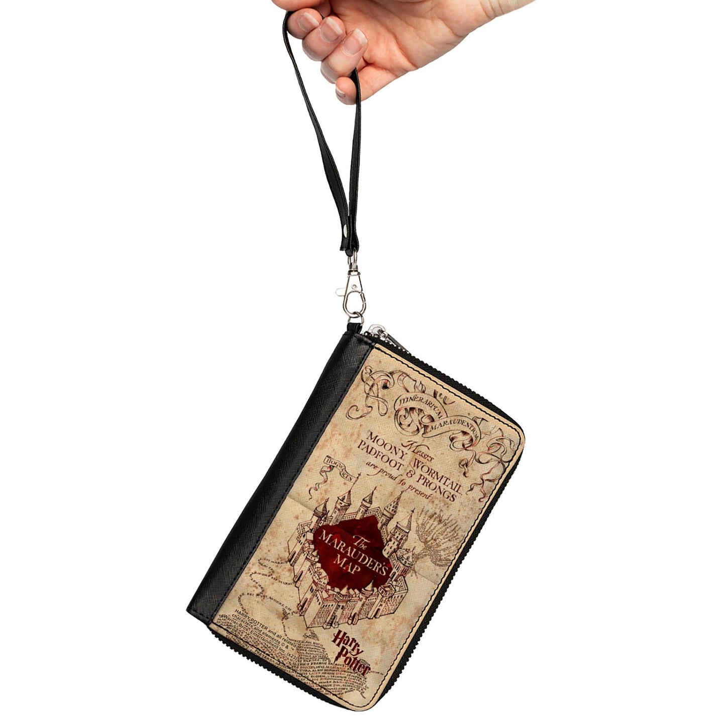 PU Zip Around Wallet Rectangle - Hogwarts School THE MARAUDER'S MAP Tan/Reds