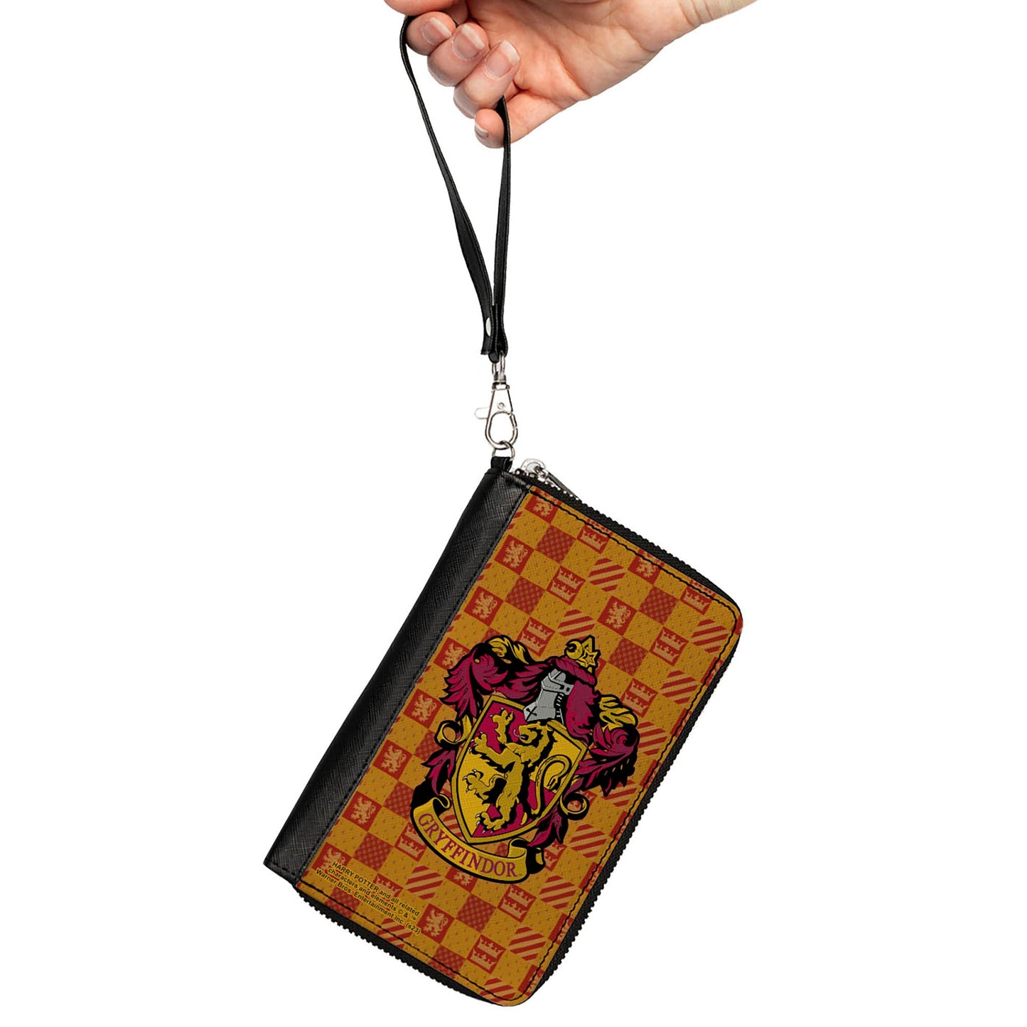 PU Zip Around Wallet Rectangle - Harry Potter GRYFFINDOR Crest/Heraldry Checkers Golds/Reds